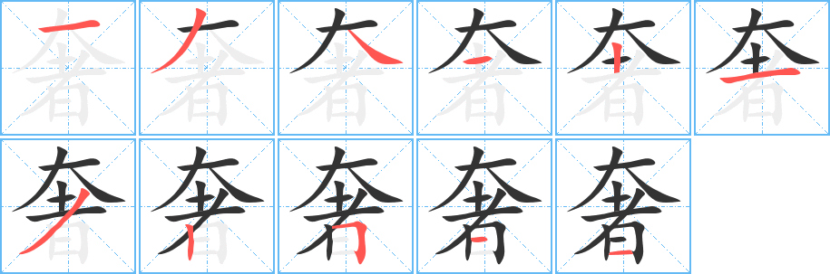 奢的筆順筆畫(huà)